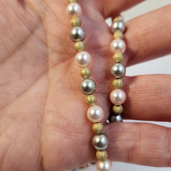 Estate Jewelry - VTG 925 Multicolor Freshwater Pearl Necklace Silver Gold Stardust Beads 18"